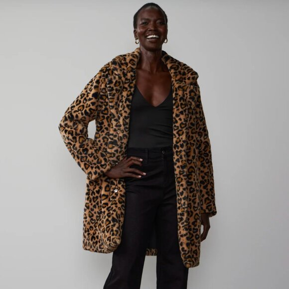 New York & Company Faux Fur Leopard Print Coat - Picture 1 of 3